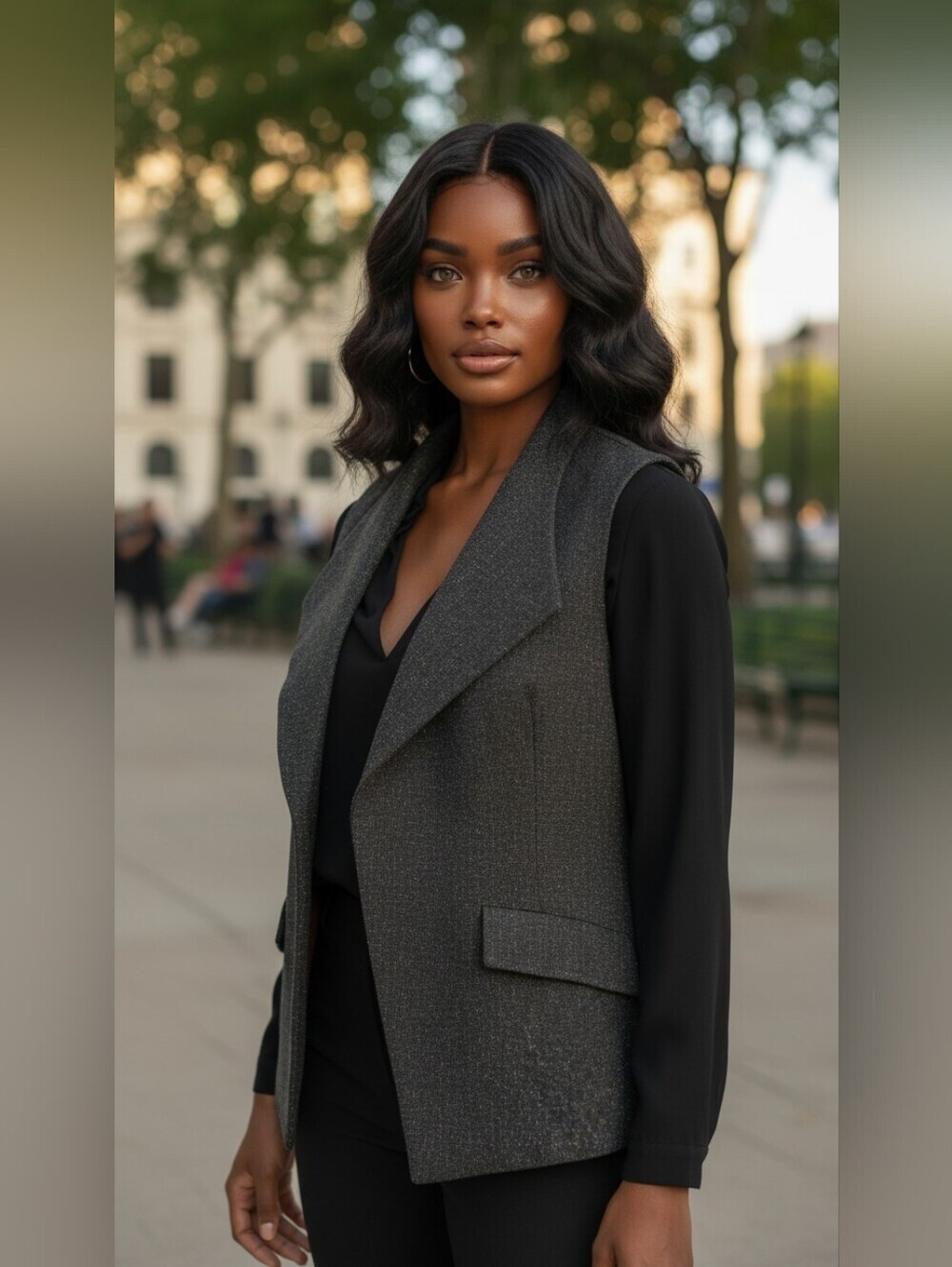 Steve Harvey Celebrity Edition Tweed Vest Blazer Charcoal Brown Lined Size 14